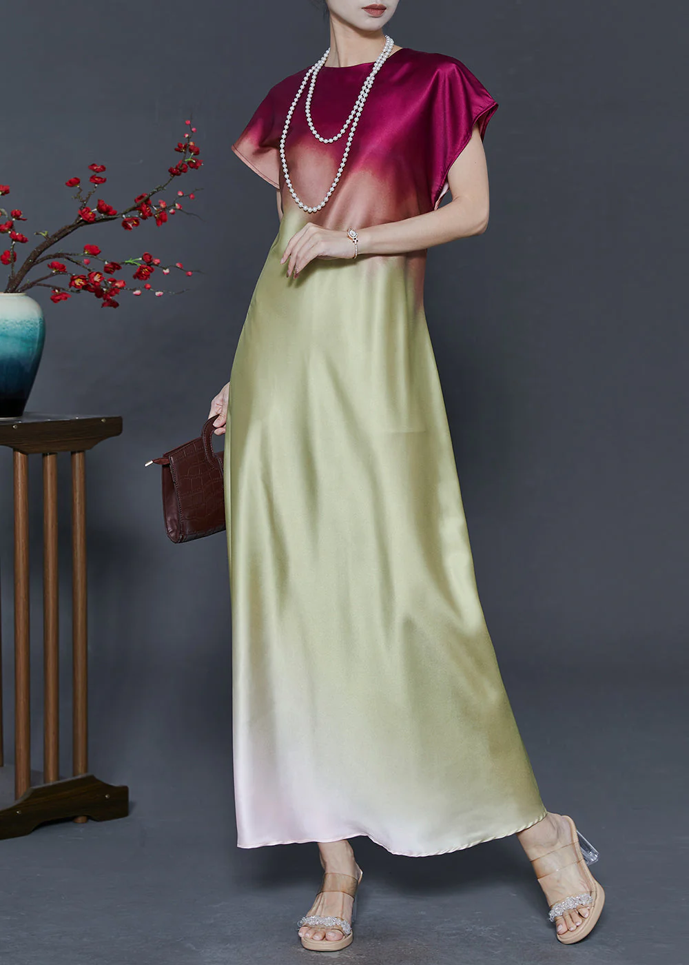 Modern Gradient Color Silm Fit Satin Full Dresses Summer - Image 3