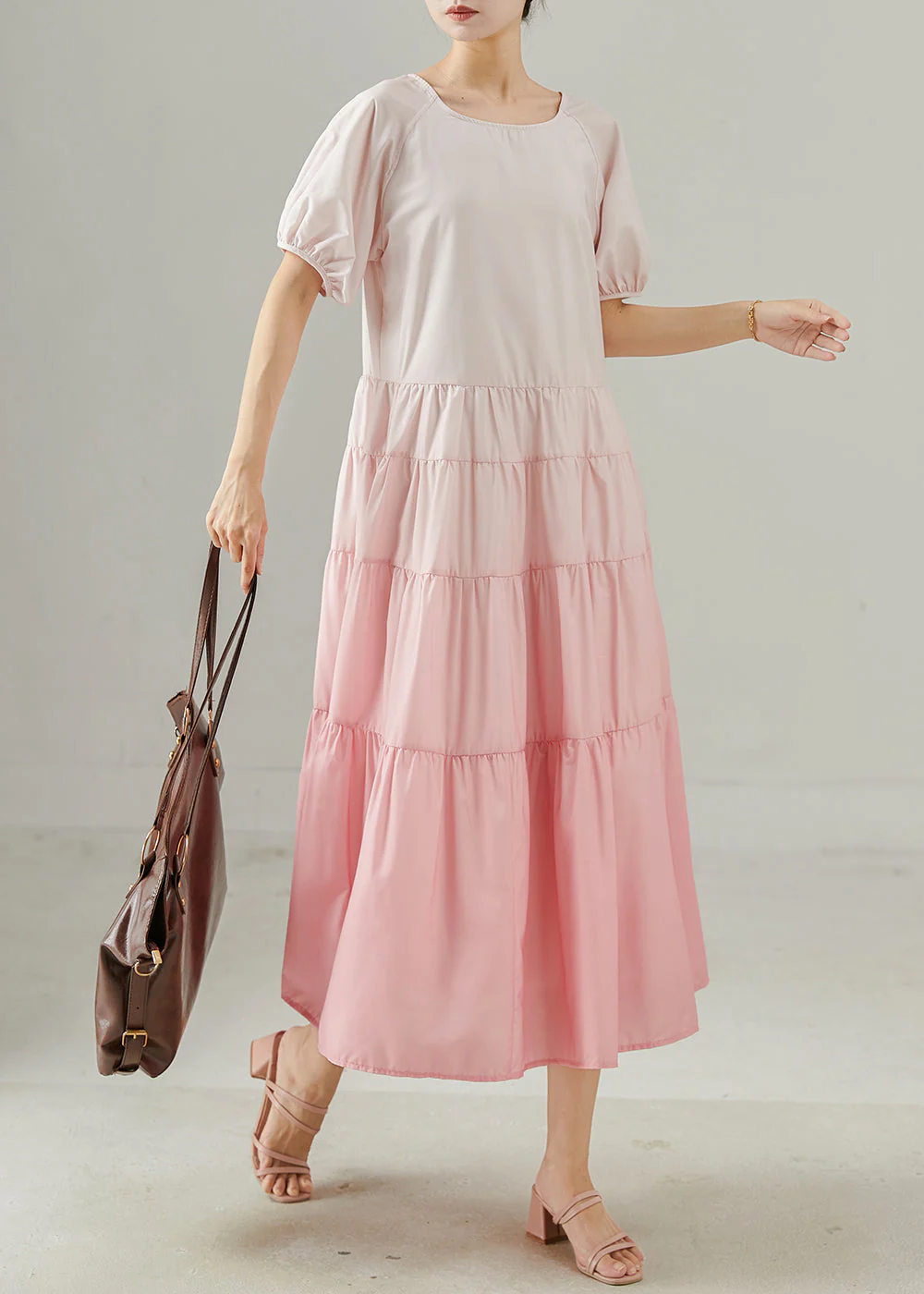 Modern Gradient Pink Exra Large Hem Patchwork Cotton Dress Summer - Image 3