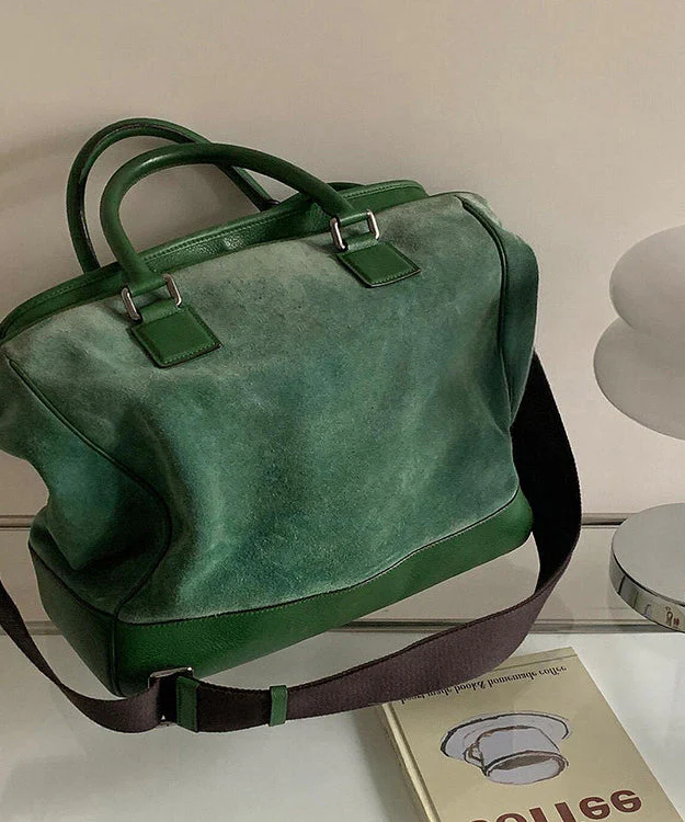 Modern Grass Green Large Capacity Patchwork Suede Tote Handbag - Image 2