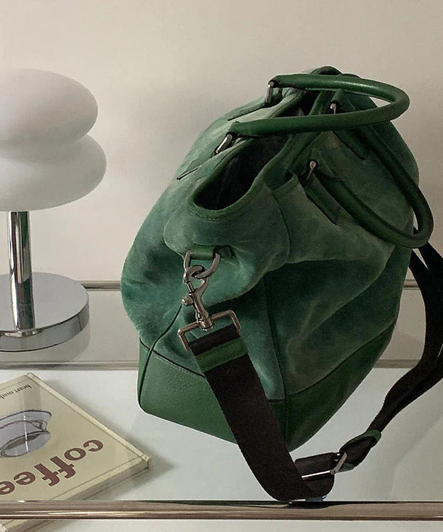 Modern Grass Green Large Capacity Patchwork Suede Tote Handbag - Image 3