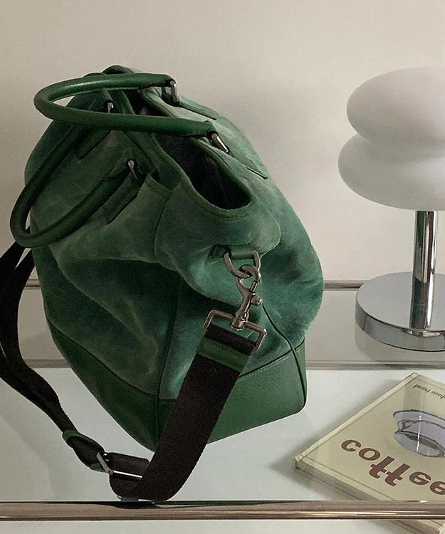 Modern Grass Green Large Capacity Patchwork Suede Tote Handbag - Image 4