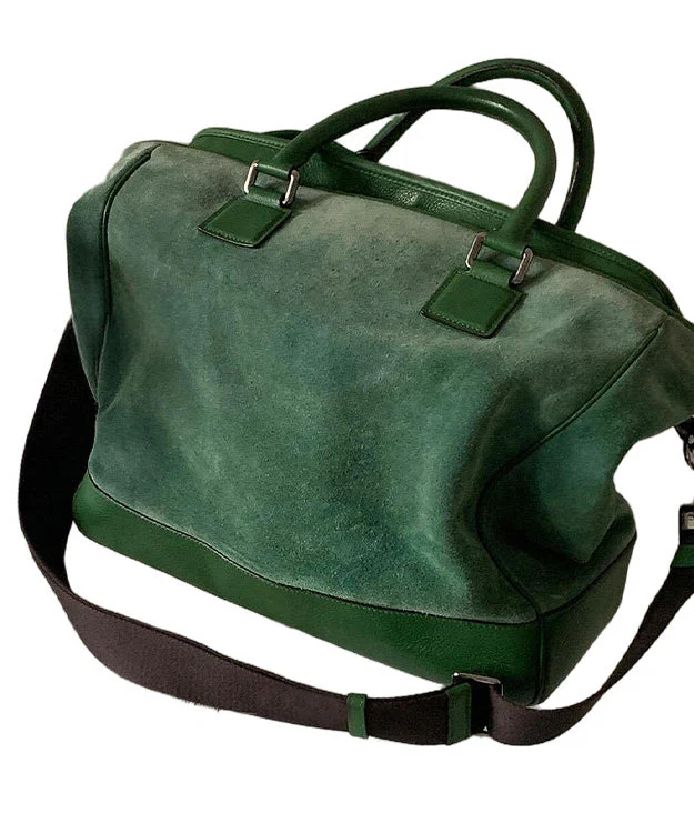 Modern Grass Green Large Capacity Patchwork Suede Tote Handbag - Image 5