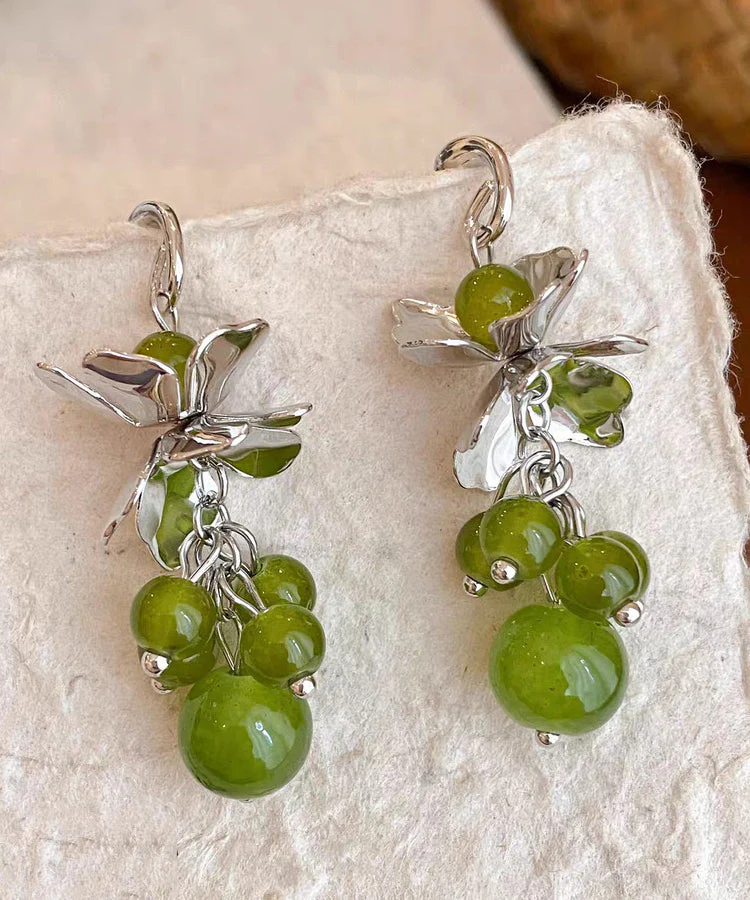 Modern Green Copper Grape Skewer Drop Earrings - Image 2