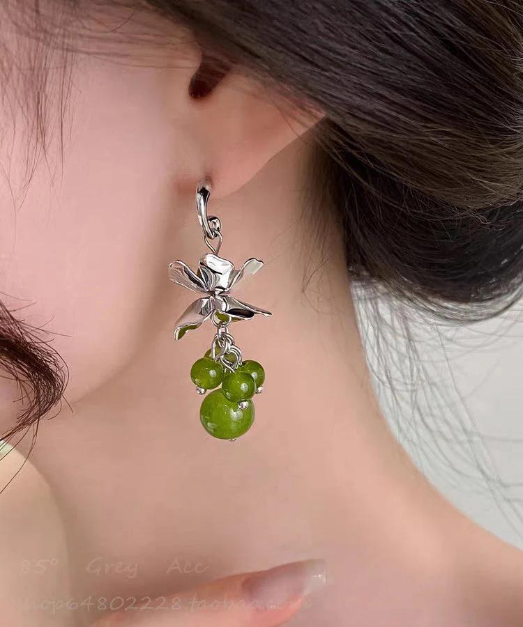 Modern Green Copper Grape Skewer Drop Earrings - Image 3