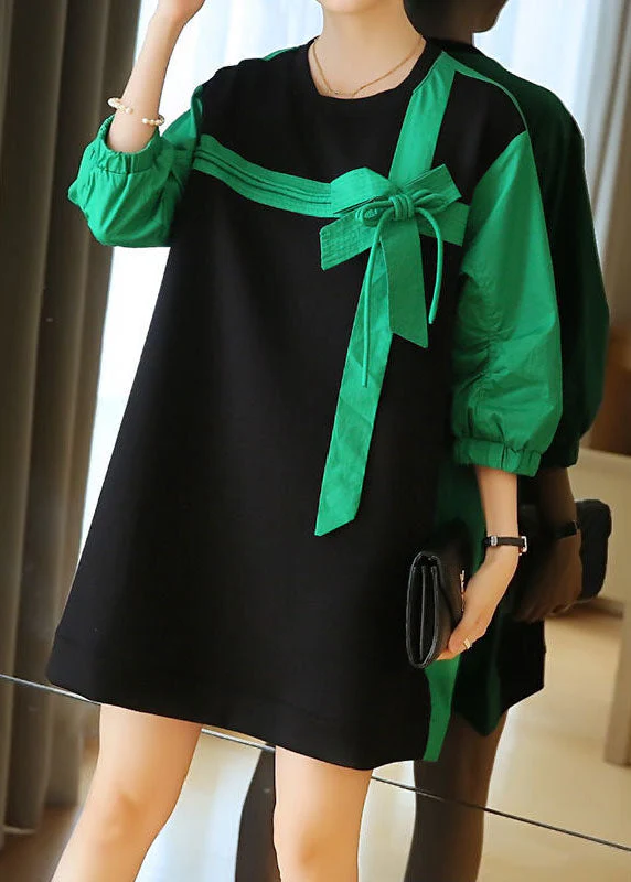 Modern Green Oversized Patchwork Bow Cotton Dress Bracelet Sleeve - Image 4