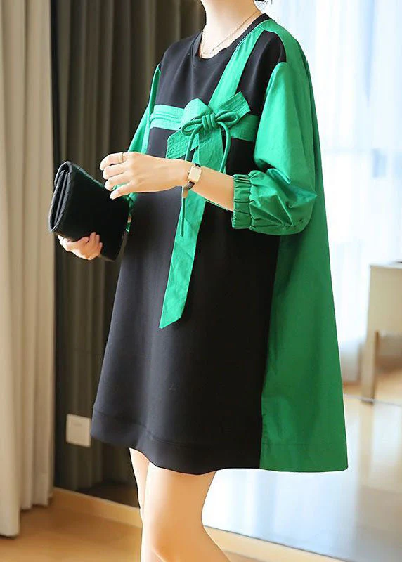 Modern Green Oversized Patchwork Bow Cotton Dress Bracelet Sleeve - Image 5