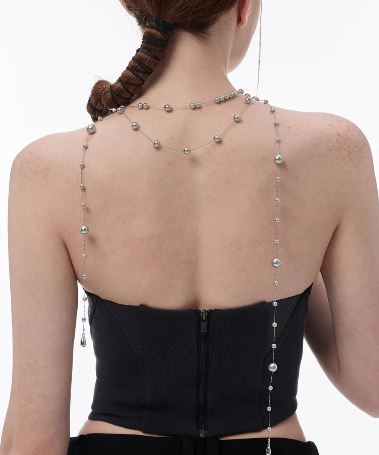 Modern Grey Copper Overgild Pearl Baby's Breath Water Droplet Gratuated Bead Necklace - Image 5