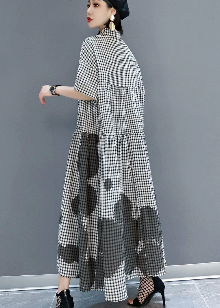 Modern Grey Peter Pan Collar Plaid Holiday shirt Dress Spring - Image 4