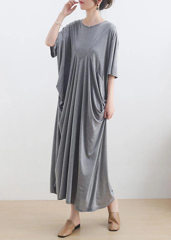 Modern Grey Short Sleeve Cotton Loose Summer Holiday Dress - Image 2