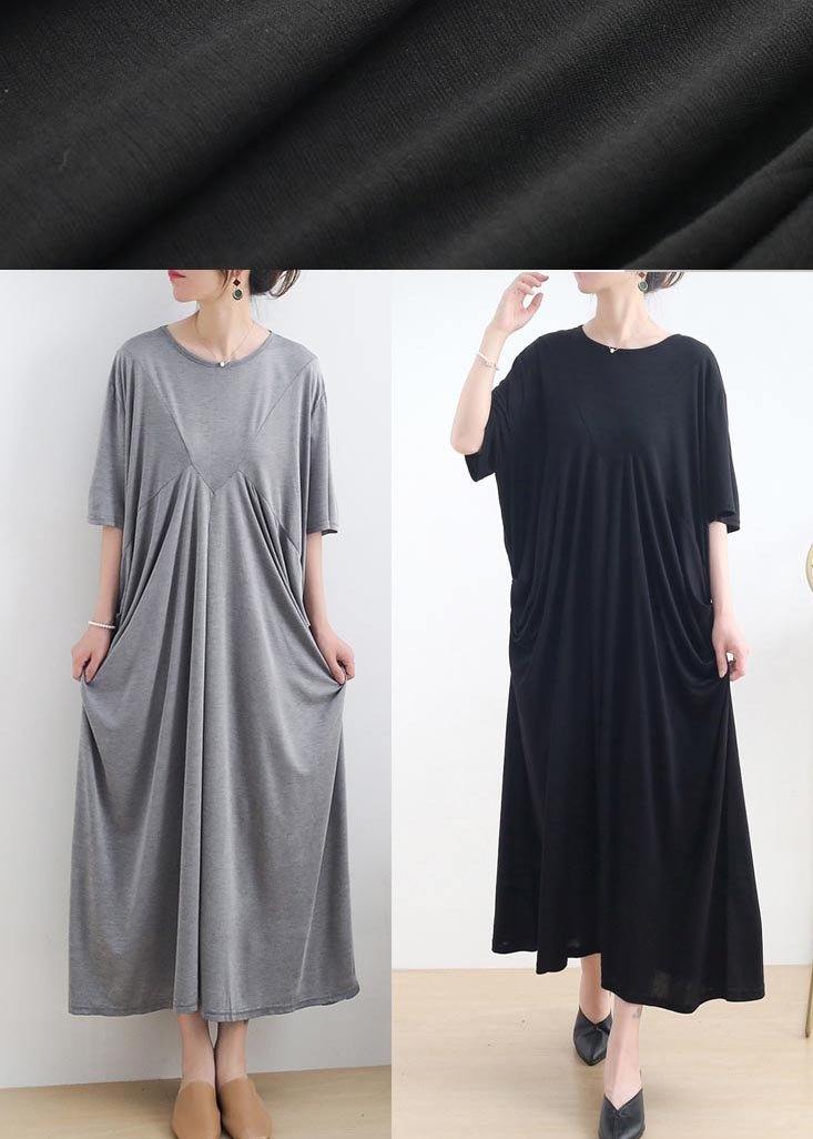Modern Grey Short Sleeve Cotton Loose Summer Holiday Dress - Image 5