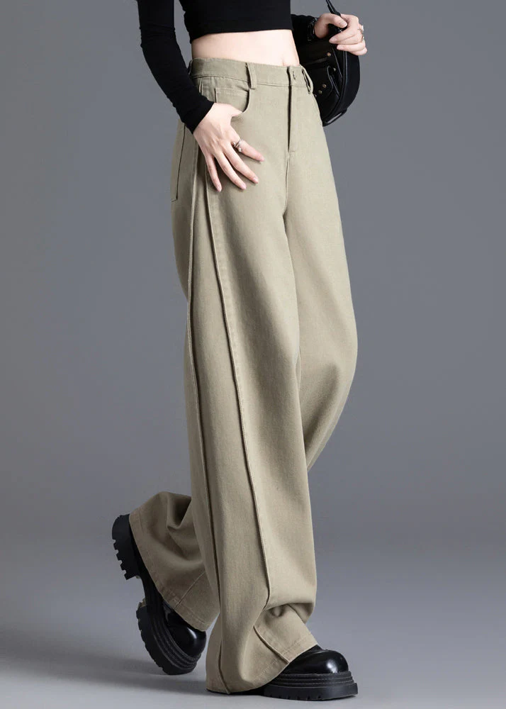 Modern Khaki High Waist Denim Pants Trousers Spring - Image 3