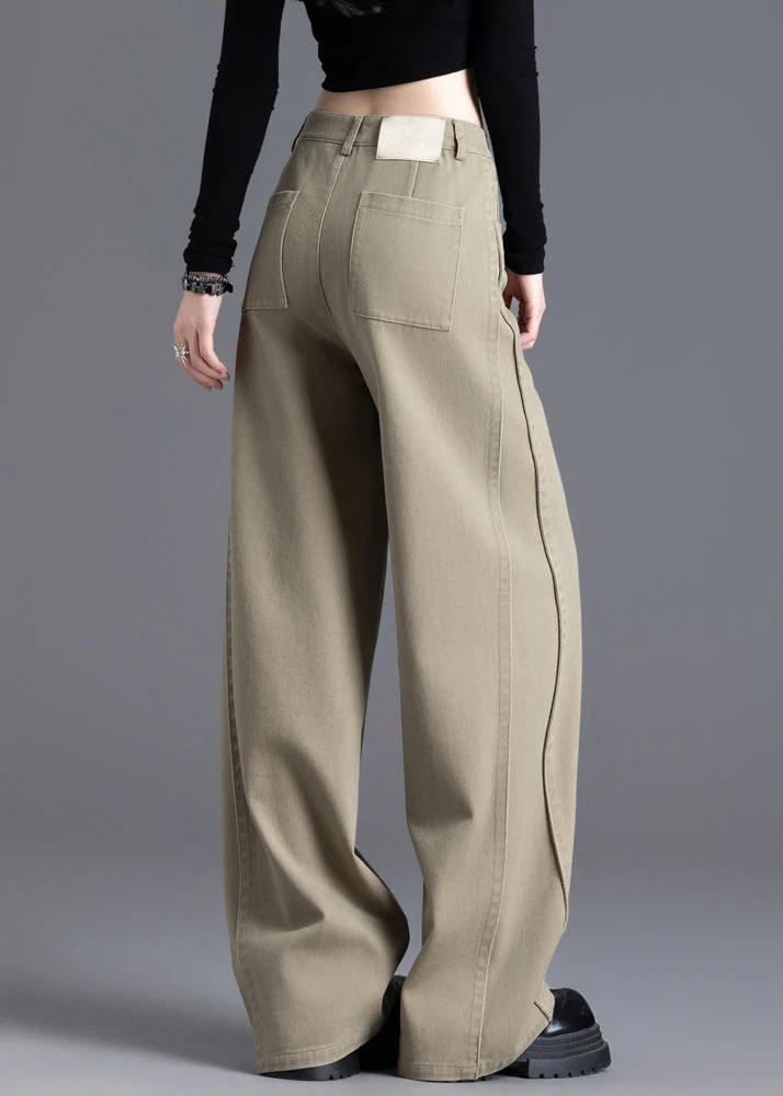 Modern Khaki High Waist Denim Pants Trousers Spring - Image 4
