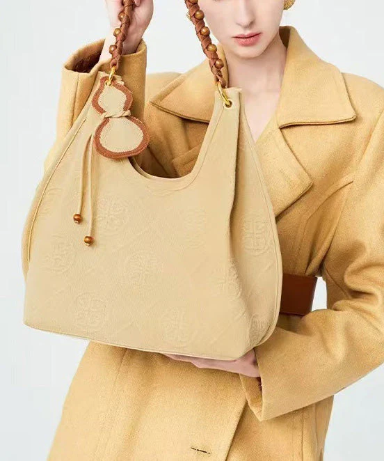 Modern Khaki Jacquard Large Capacity Cotton Shoulder Bags - Image 5