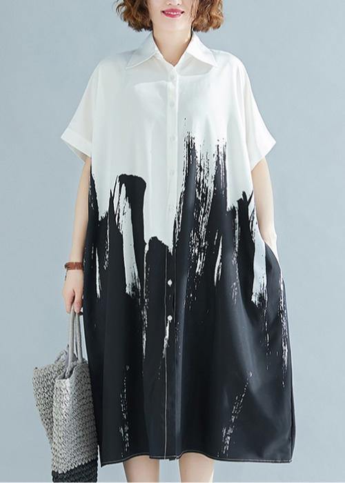 Modern lapel Cotton clothes For Women Work Outfits white polka dots Dress - Image 2