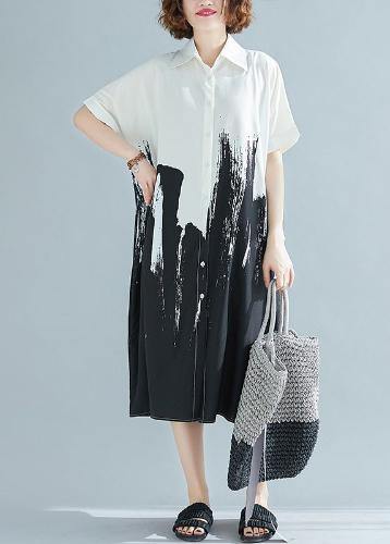 Modern lapel Cotton clothes For Women Work Outfits white polka dots Dress - Image 4