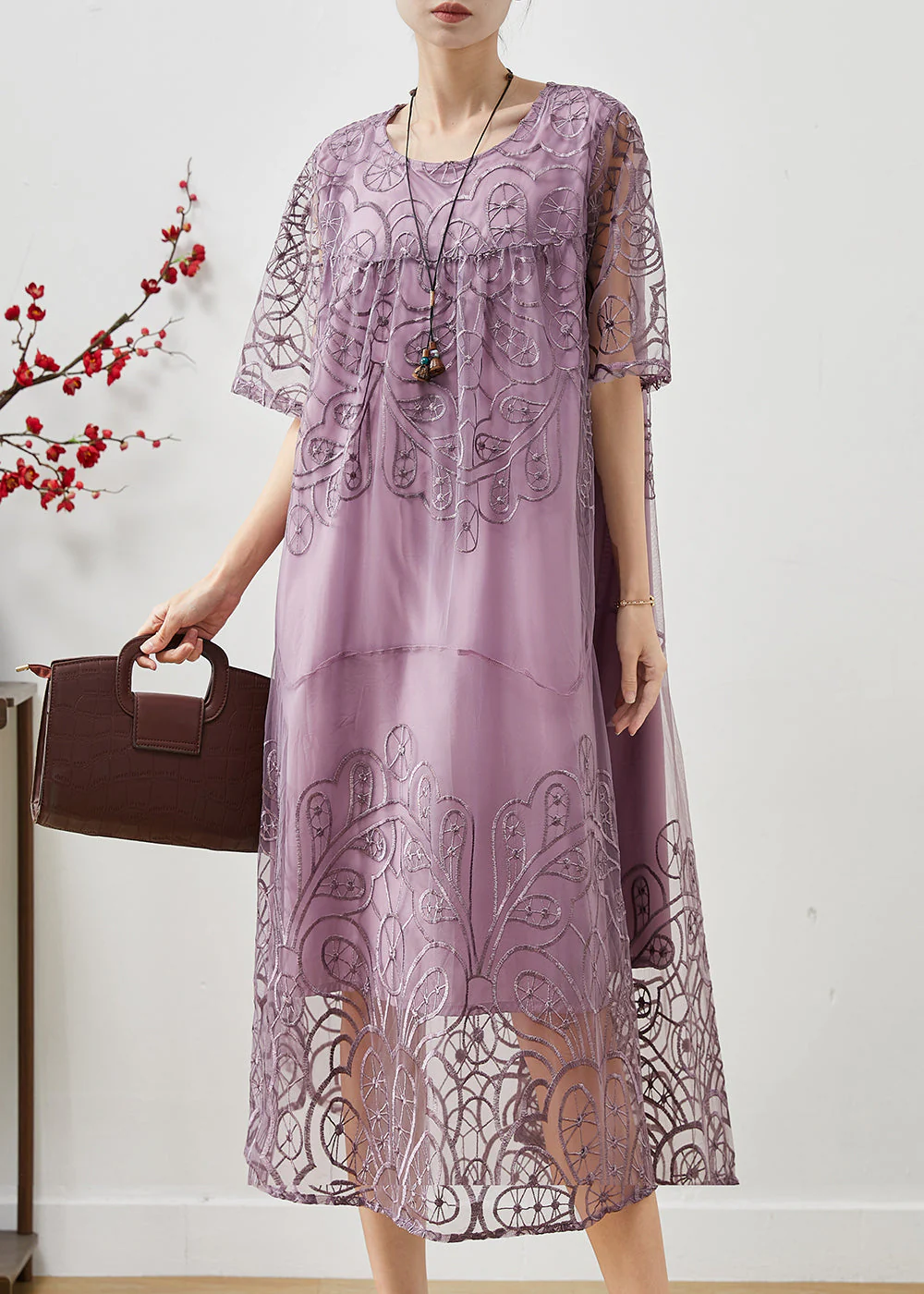 Modern Lavender Embroidered Tulle Maxi Dresses Summer - Image 2