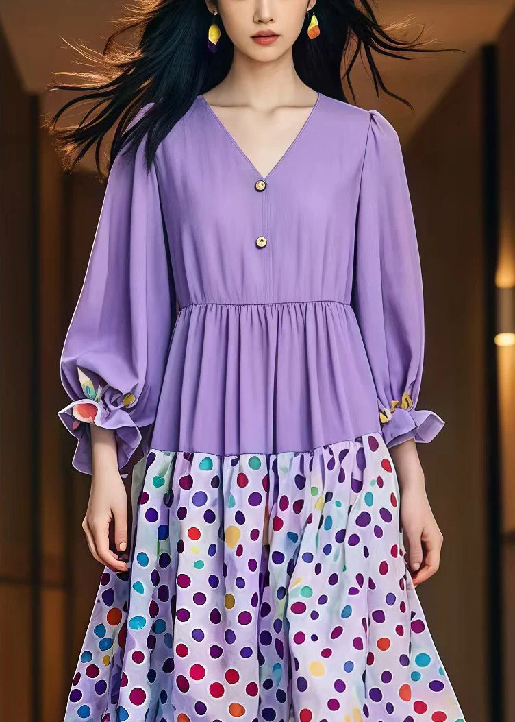 Modern Lavender Oversized Print Cotton Dresses Fall - Image 2