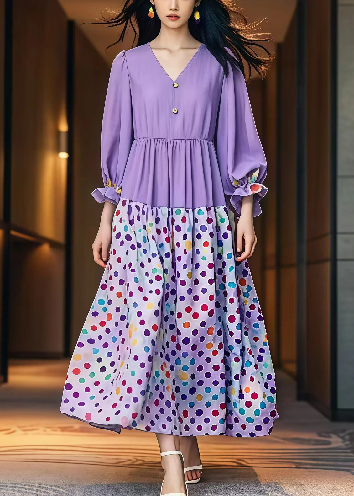 Modern Lavender Oversized Print Cotton Dresses Fall - Image 5