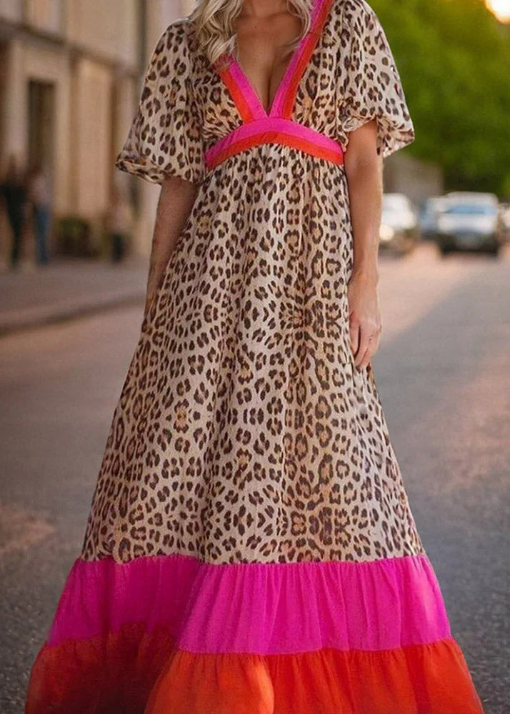 Modern Leopard Print Patchwork Long Dress Summer - Image 2