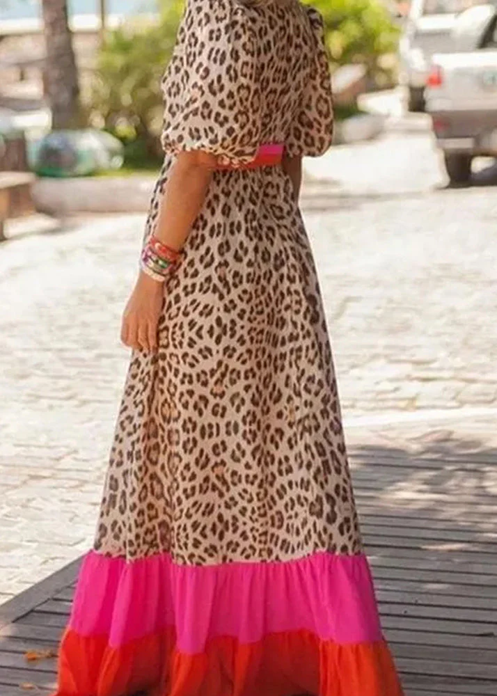 Modern Leopard Print Patchwork Long Dress Summer - Image 3