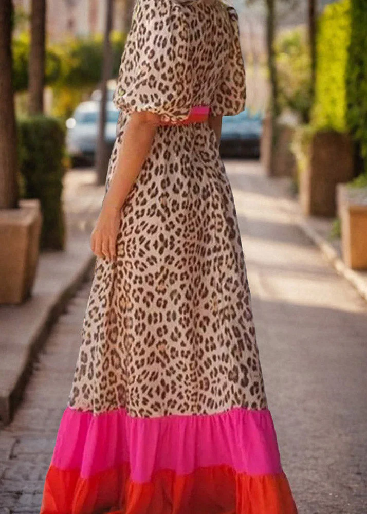 Modern Leopard Print Patchwork Long Dress Summer - Image 4