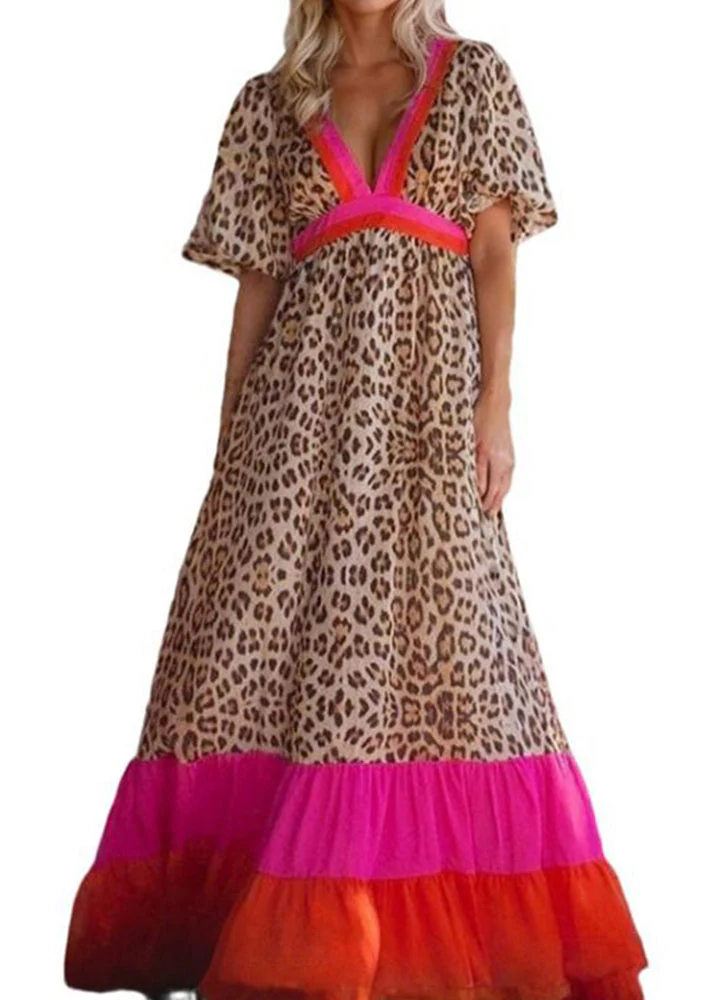 Modern Leopard Print Patchwork Long Dress Summer - Image 5