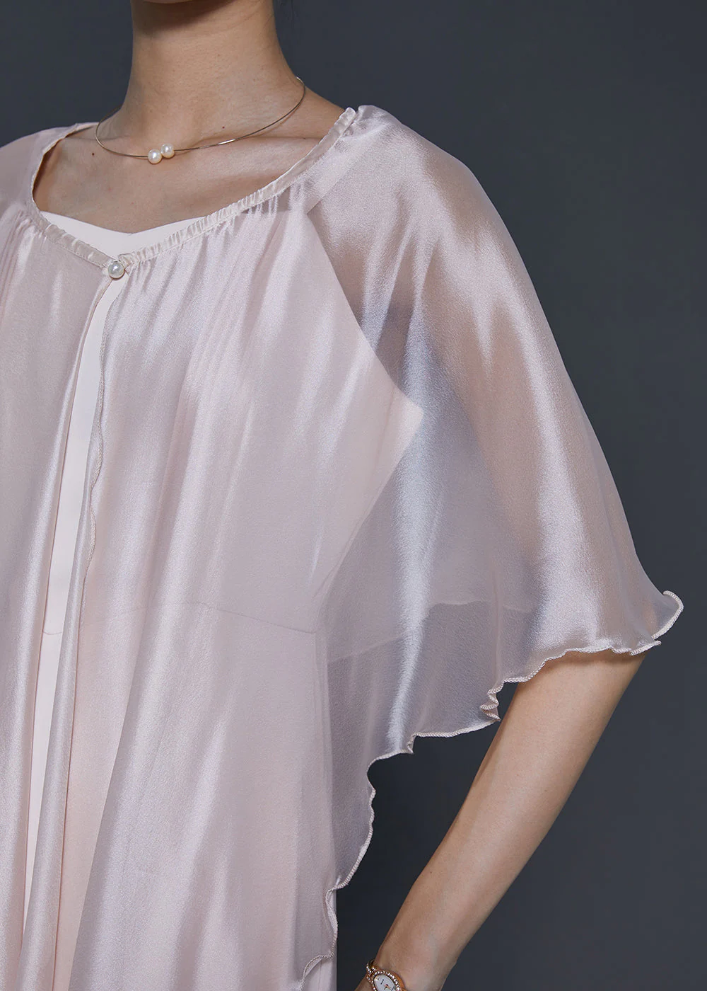 Modern Light Pink Silm Fit Silk Dresses Two Piece Set Summer - Image 5