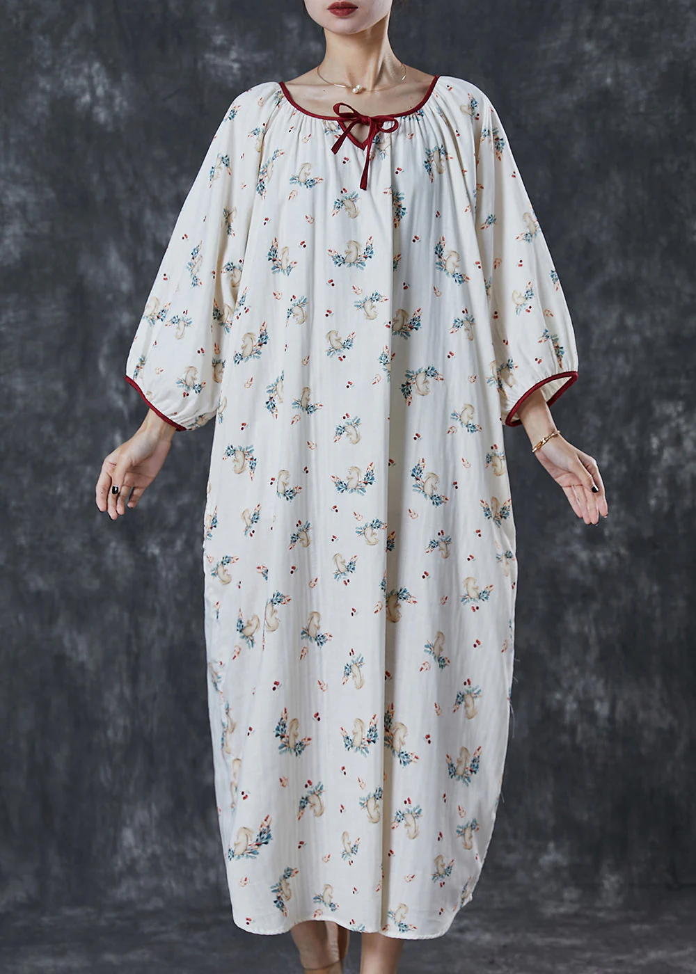 Modern Milk White Oversized Print Cotton Long Dress Summer - Image 2