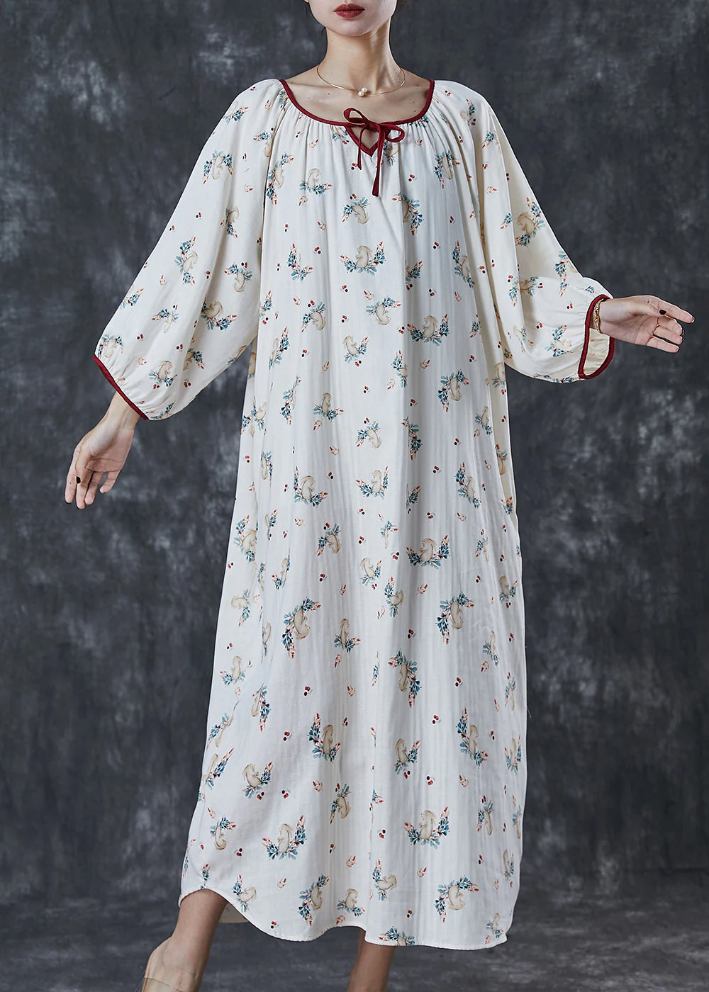 Modern Milk White Oversized Print Cotton Long Dress Summer - Image 3