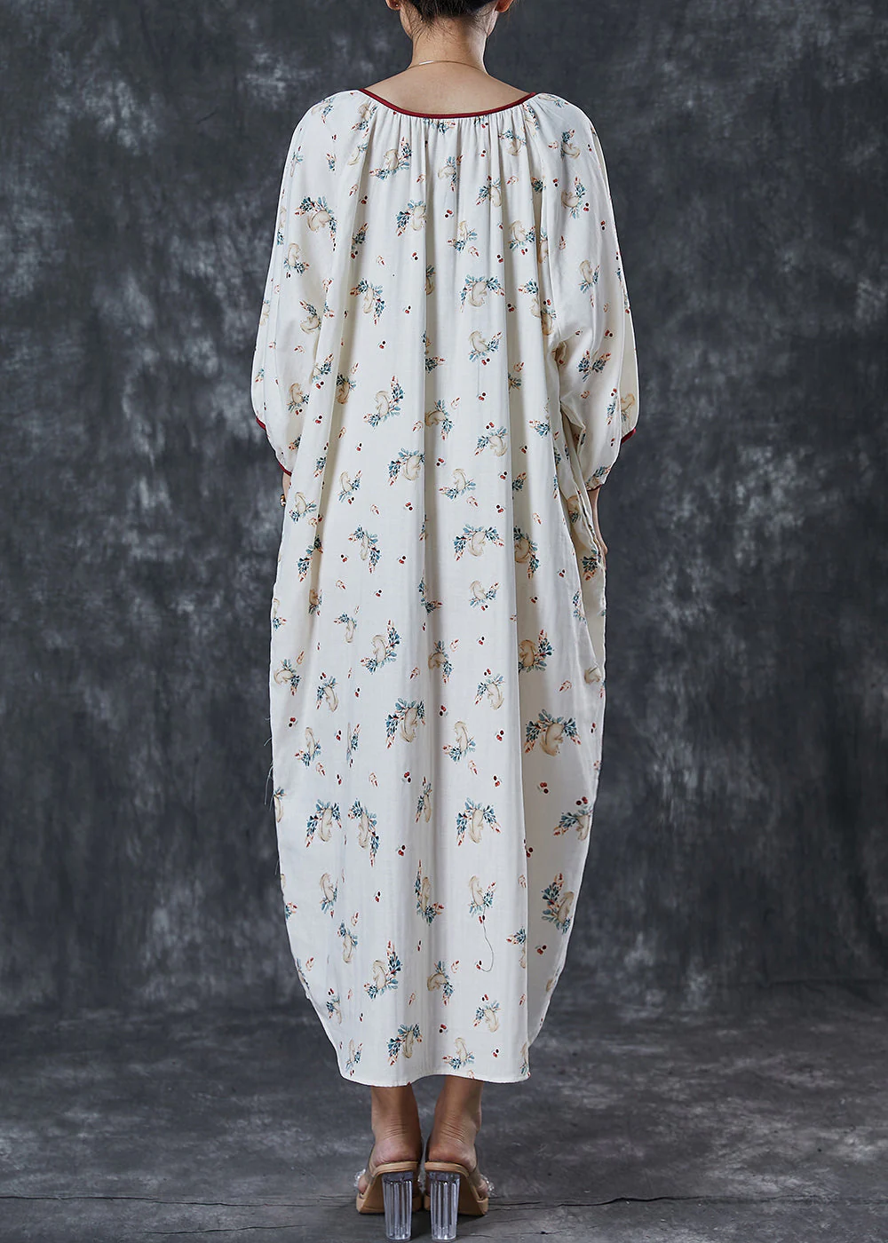 Modern Milk White Oversized Print Cotton Long Dress Summer - Image 4