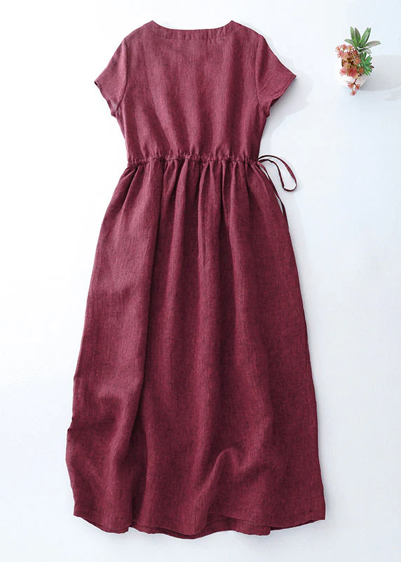 Modern Mulberry Cinched Linen Long Dress Summer - Image 2