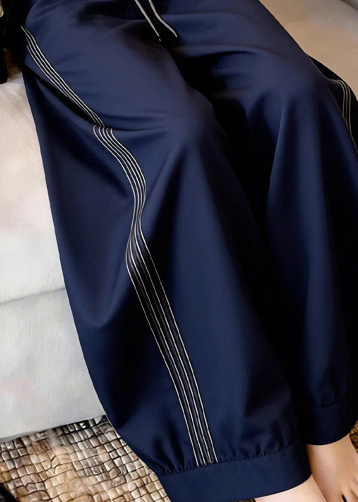 Modern Navy Striped Patchwork Lantern Pants - Image 5