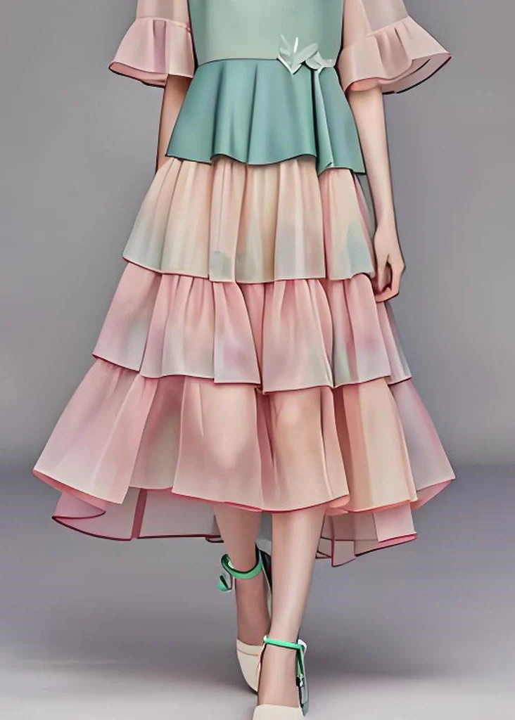 Modern O Neck Ruffled Layered Patchwork Chiffon Dress Summer - Image 5