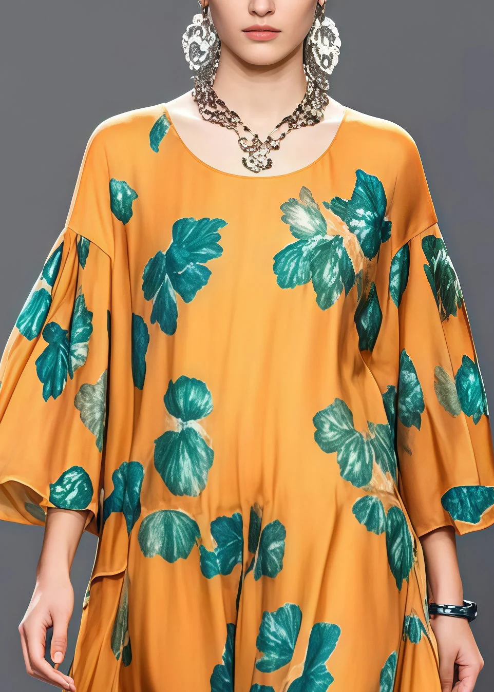 Modern Orange Oversized Print Chiffon Maxi Dresses Summer - Image 2