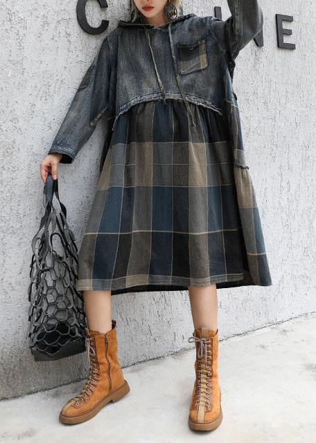 Modern patchwork linen cotton clothes For Women hooded Robe fall Dress - Image 2