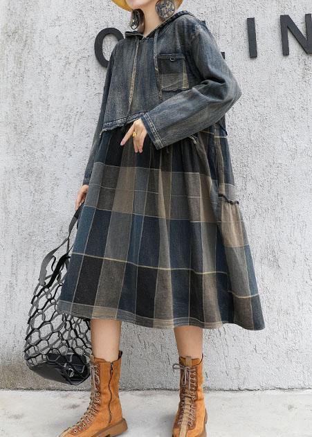 Modern patchwork linen cotton clothes For Women hooded Robe fall Dress - Image 3