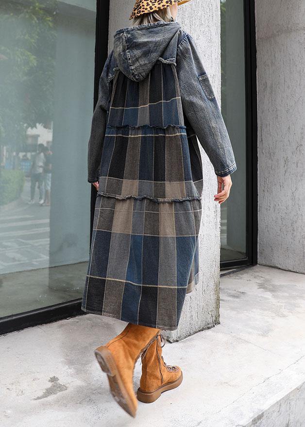 Modern patchwork linen cotton clothes For Women hooded Robe fall Dress - Image 4