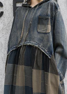 Modern patchwork linen cotton clothes For Women hooded Robe fall Dress - Image 5