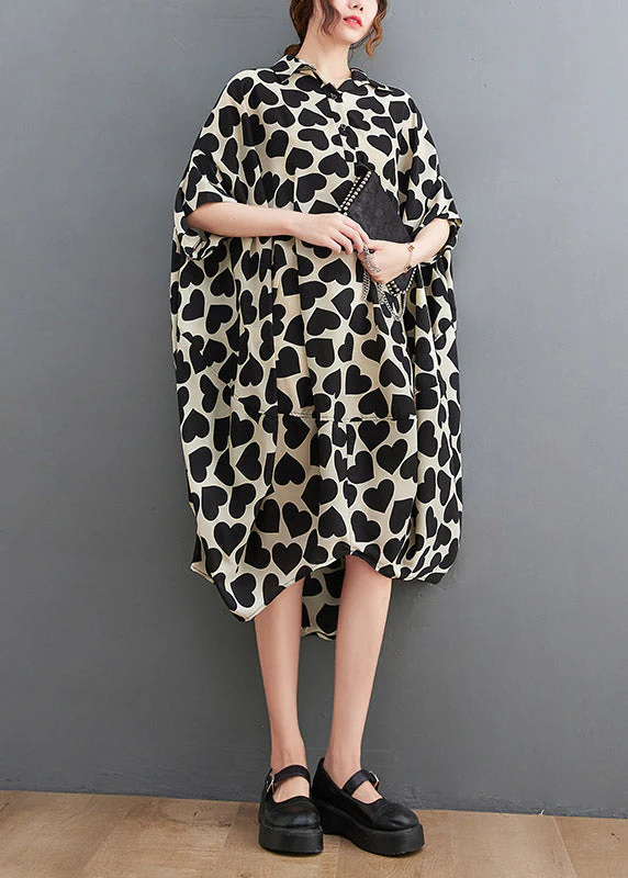 Modern Peter Pan Collar Love Print Long Dress Summer - Image 2