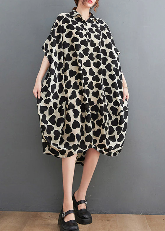 Modern Peter Pan Collar Love Print Long Dress Summer - Image 3