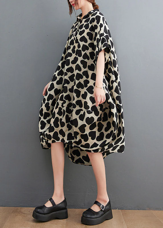 Modern Peter Pan Collar Love Print Long Dress Summer - Image 4