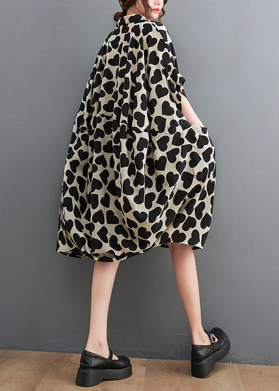 Modern Peter Pan Collar Love Print Long Dress Summer - Image 5