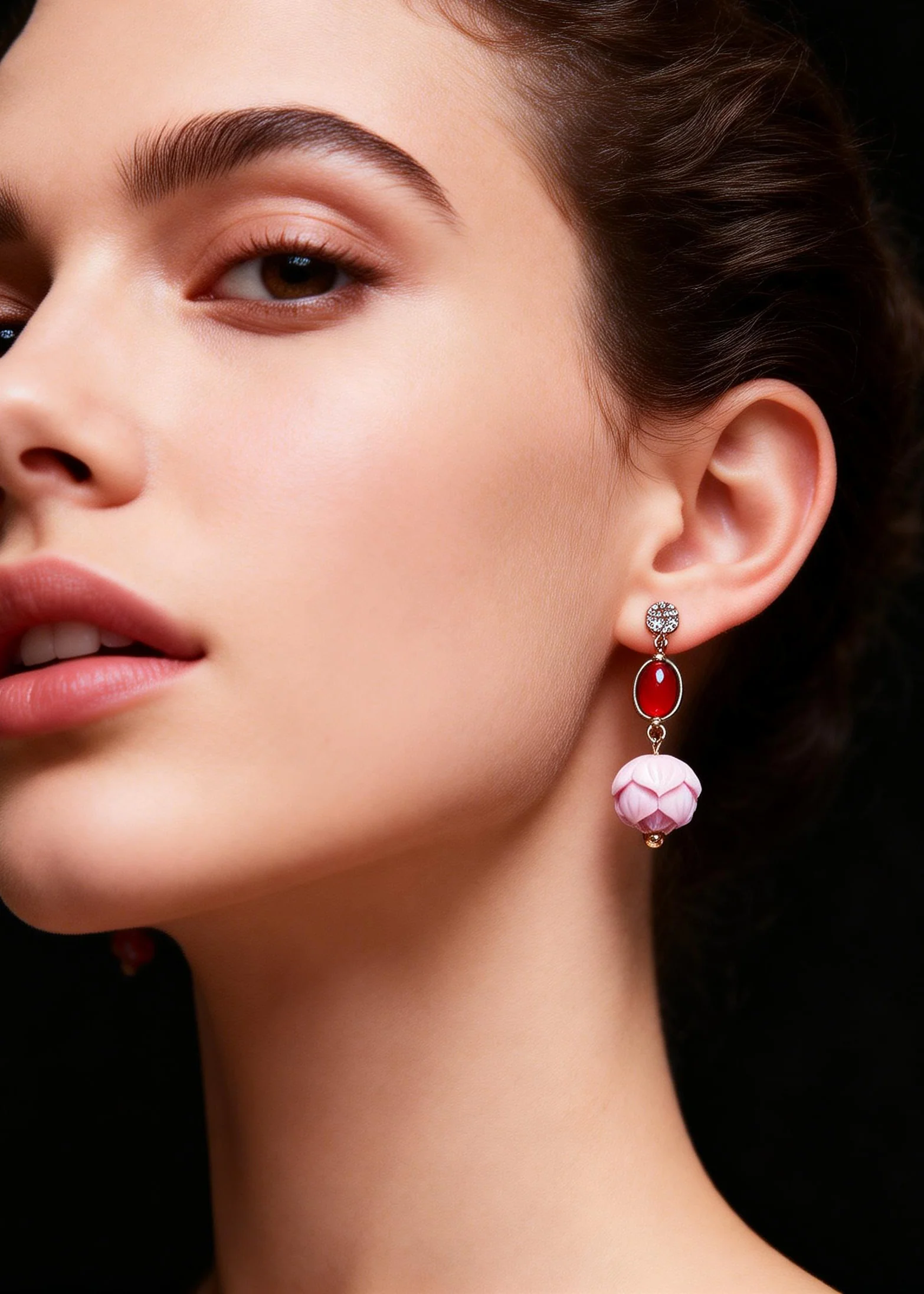 Modern Pink Lotus Flower Stone Drop Earrings - Image 3