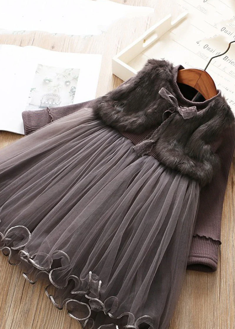 Modern Pink Mink Velvet False Two Pieces Warm Fleece Baby Girls Dress Winter - Image 2