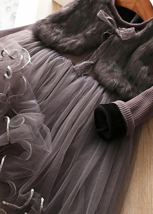 Modern Pink Mink Velvet False Two Pieces Warm Fleece Baby Girls Dress Winter - Image 5