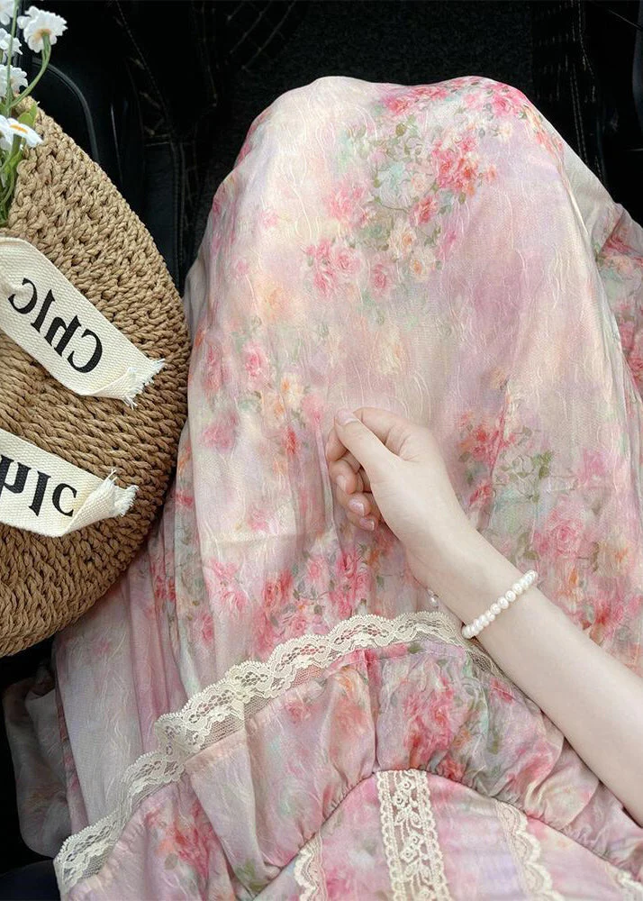 Modern Pink Ruffled Patchwork Lace Party Dress Summer - Image 5