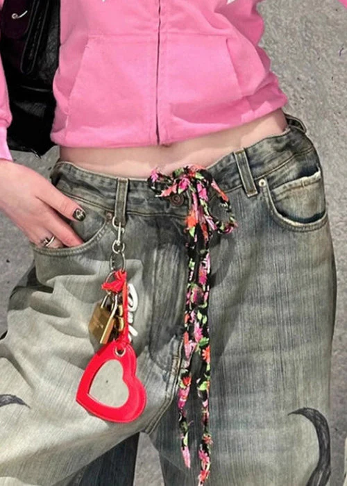 Modern Print Pockets High Waist Denim Wide Leg Pants Spring - Image 4