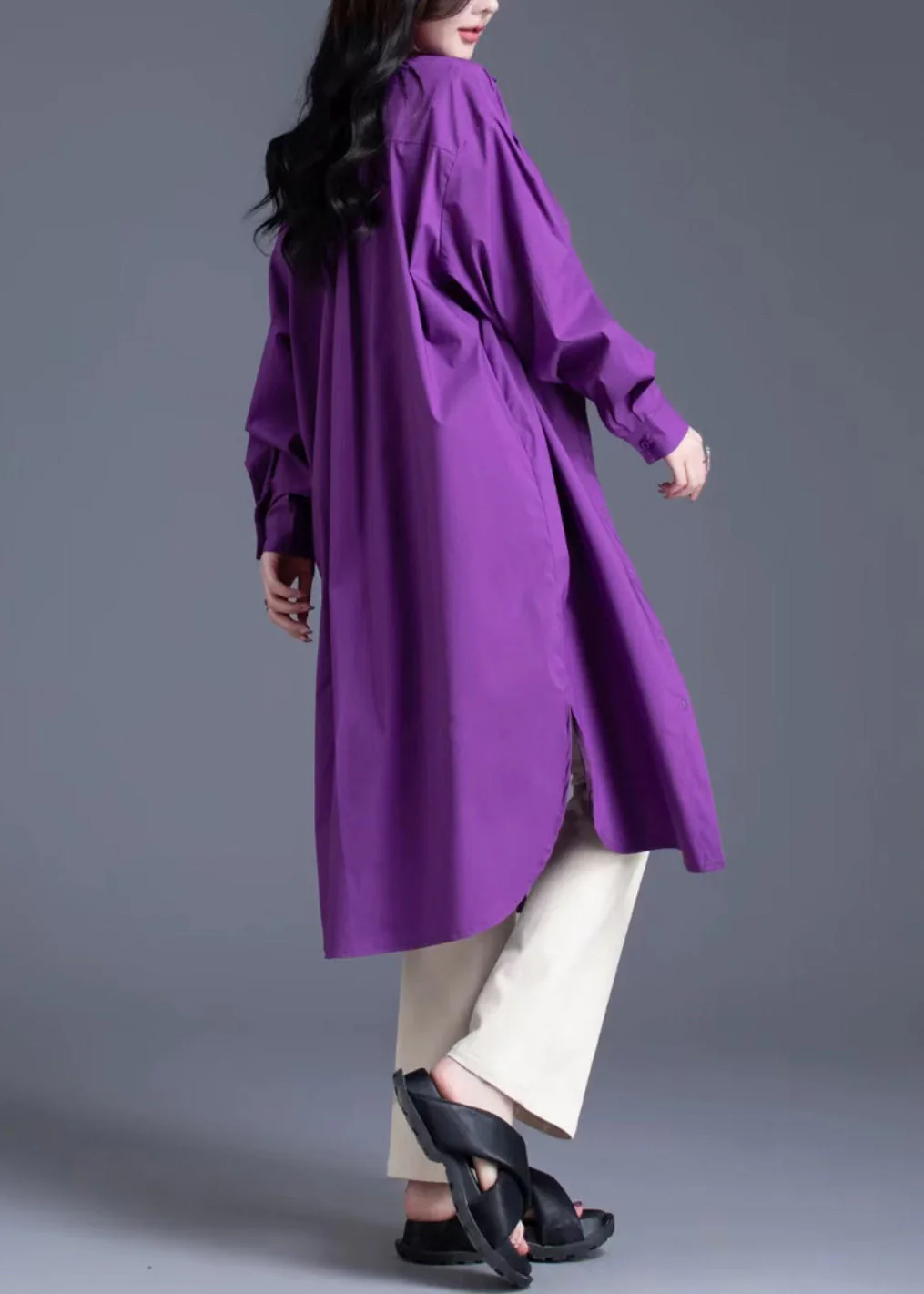 Modern Purple Oversized Side Open Cotton Dress Spring - Image 2