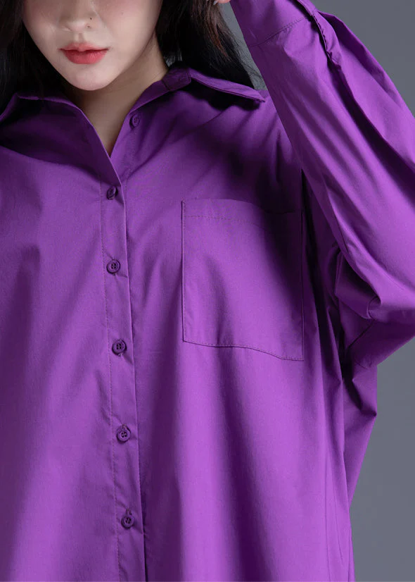 Modern Purple Oversized Side Open Cotton Dress Spring - Image 4
