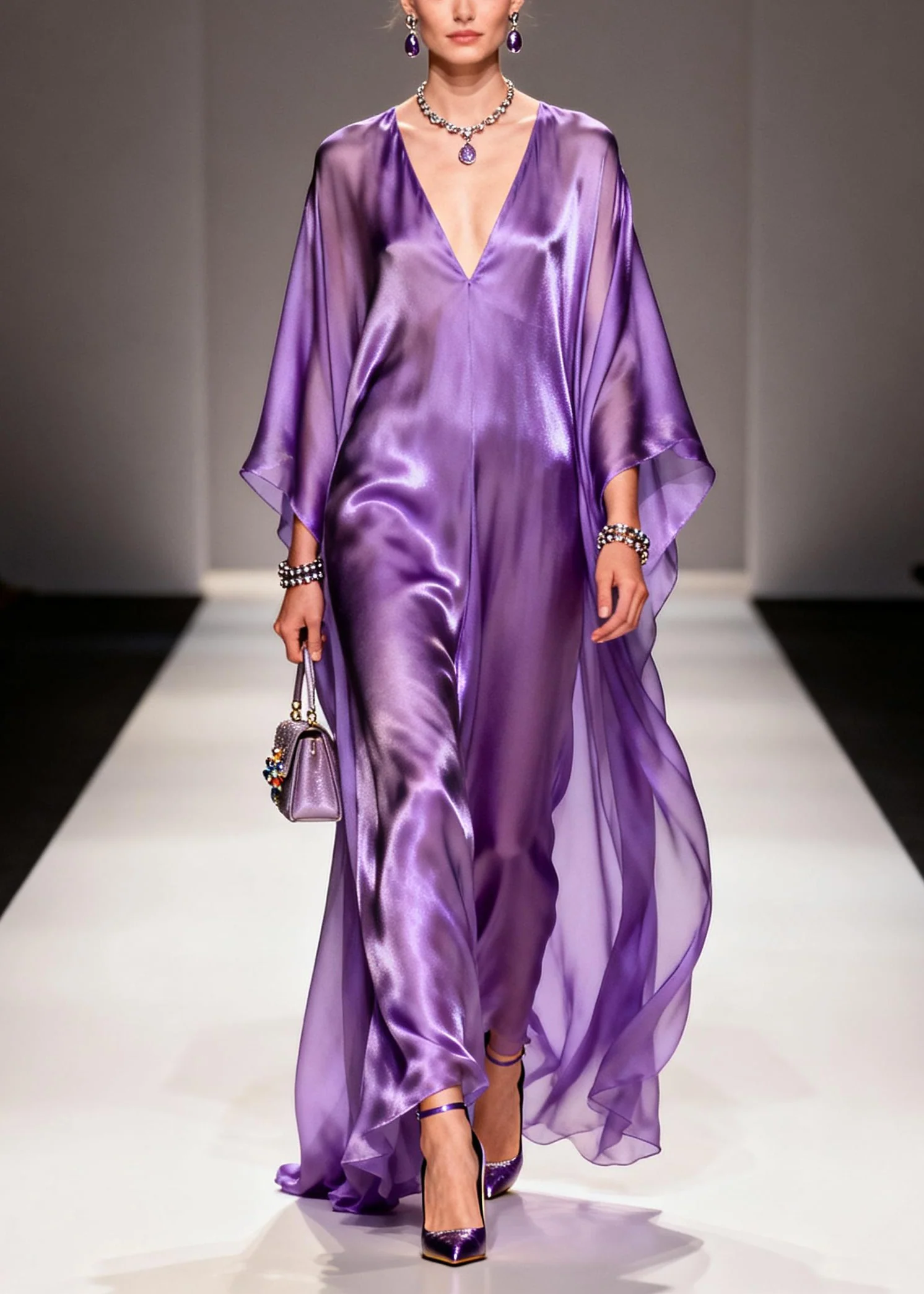 Modern Purple V Neck Draping Chiffon Holiday Dress Summer - Image 5